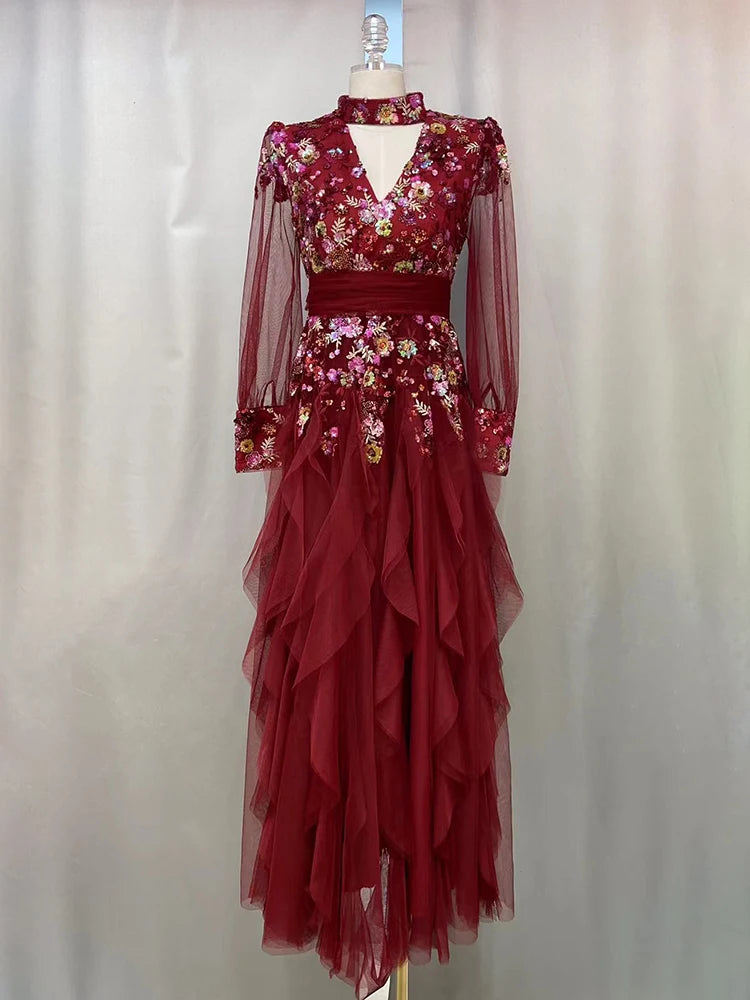 Regina Elegant Colorful Embroidery Maxi Dress