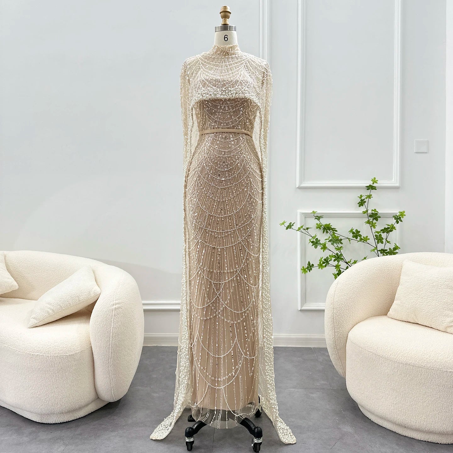 Luxury Pearl  Evening Dress with Cape