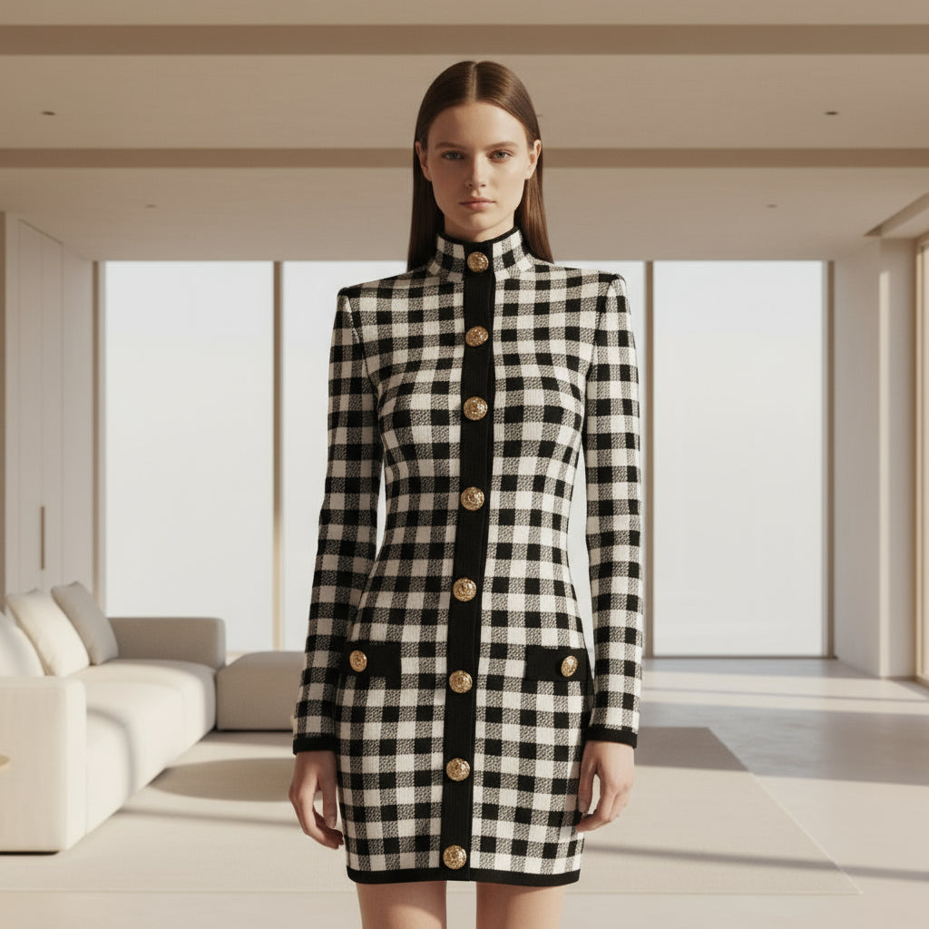 Jessy Plaid Knitting Sweater Dress