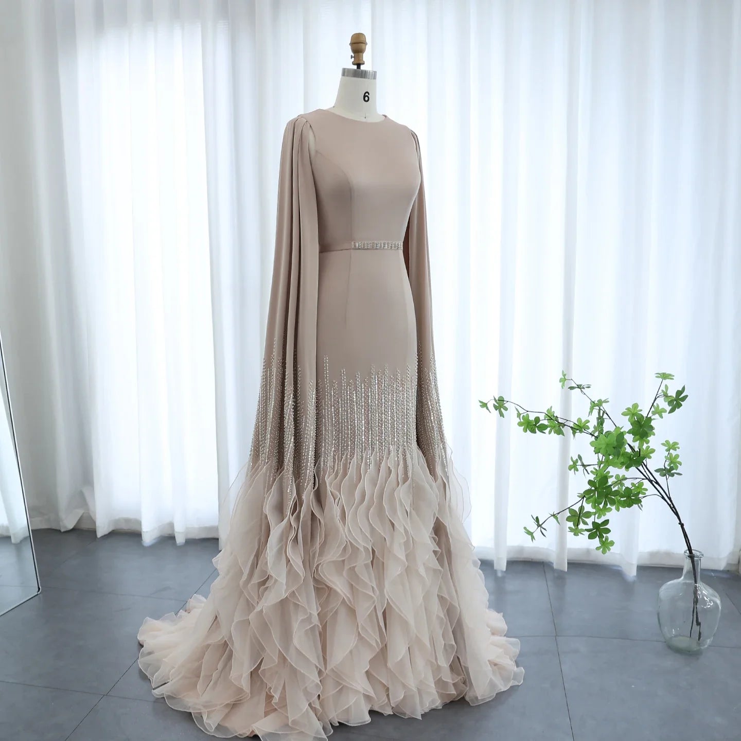 Adelaide White Evening Dresses with Cape Sleeves Tiered Ruffles Women Wedding Party Gown