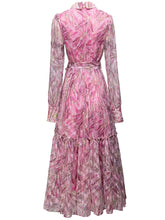 Load image into Gallery viewer, Allison Mesh Long Sleeve Belt Ruffle Vintage Print Long Dress