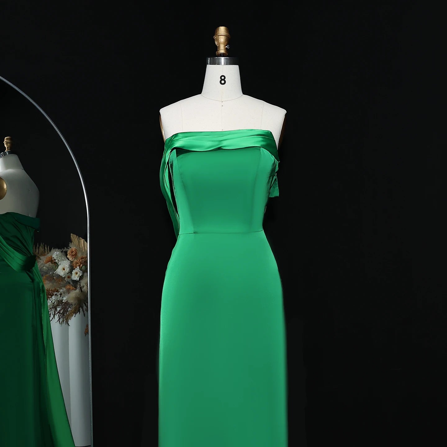 Gema Green Strapless Evening Dress
