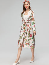 Load image into Gallery viewer, Ivory Long Sleeve Single Breasted Belt Flowers Print High Street  Trench Overcoat