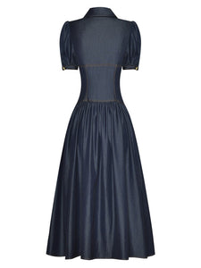 Vita Turn-down Collar Short Sleeve Breasted Slim Vintage Dress