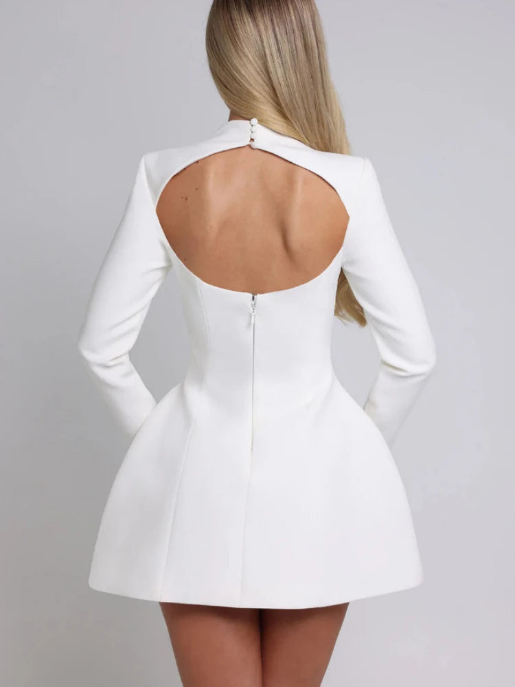 Lareza Long Sleeves Backless Sexy Mini Dress A-line Party Birthday Club Dress for Women