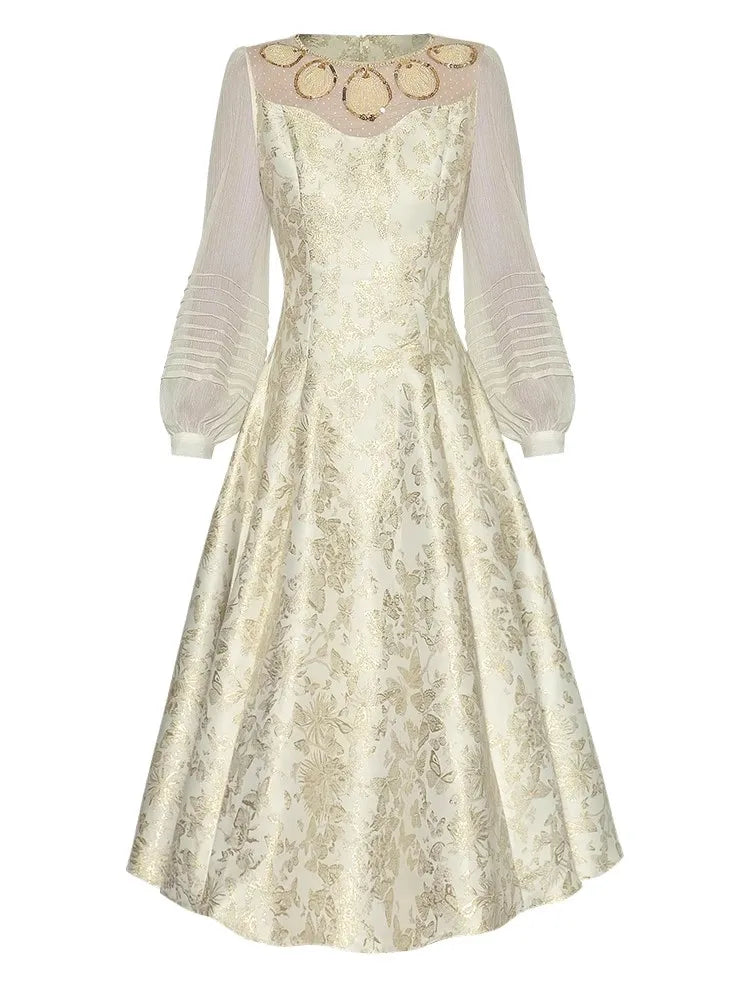 Alice  O-Neck Lantern Sleeve Sequin  Beading Elegant Ball Gown Dress