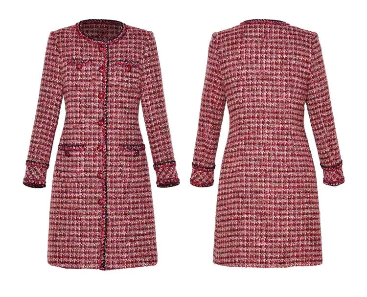 Demi Crystal Single Breasted Plaid Tweed  Coat