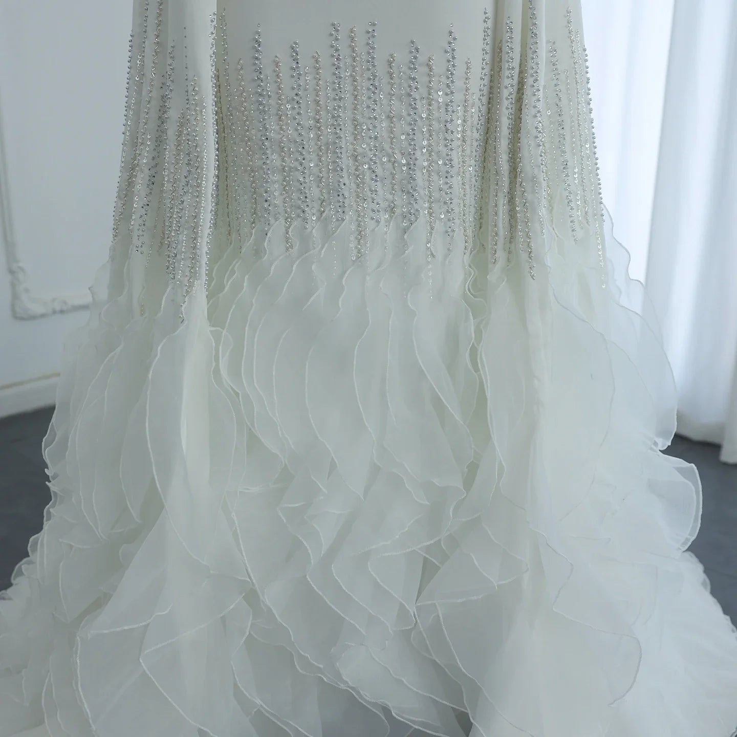 Adelaide White Evening Dresses with Cape Sleeves Tiered Ruffles Women Wedding Party Gown