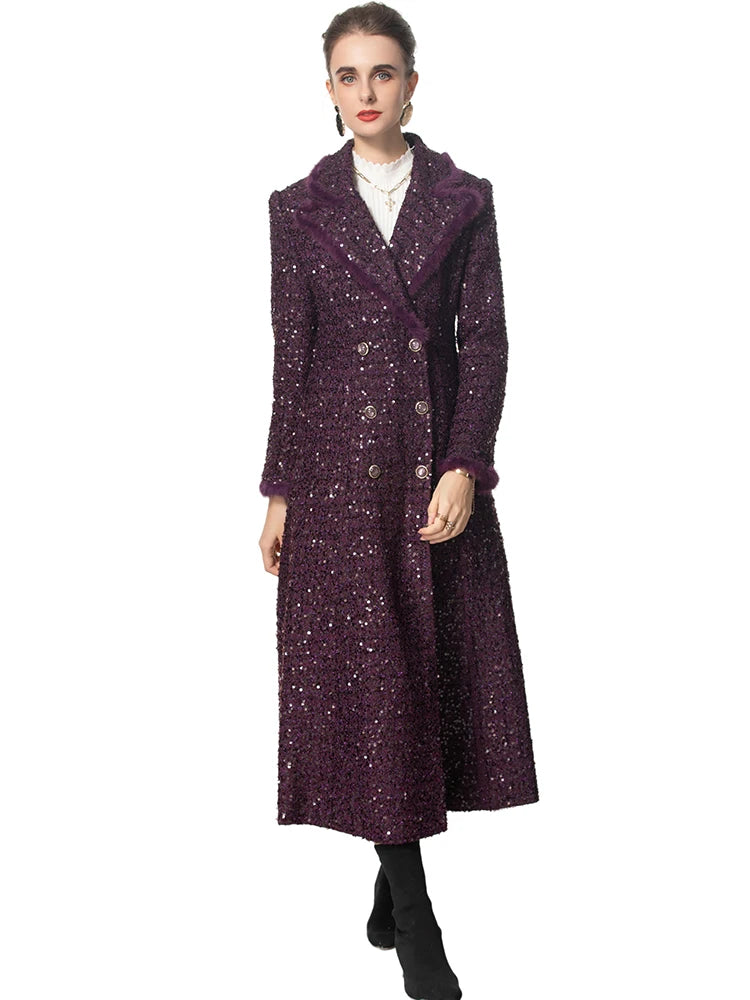 Brittany Double Breasted Sequins Tweed Coat