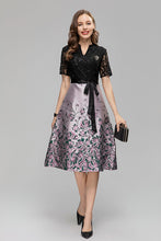 Load image into Gallery viewer, Ava V-Neck Brooch Sequins Lace Embroidery Frenulum Jacquard Midi Dress