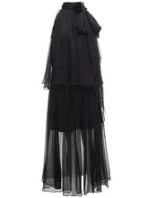Load image into Gallery viewer, Callie Appliques Stand Collar Sleeveless Tops + Long Skirt Chiffon Black Two Pieces Set