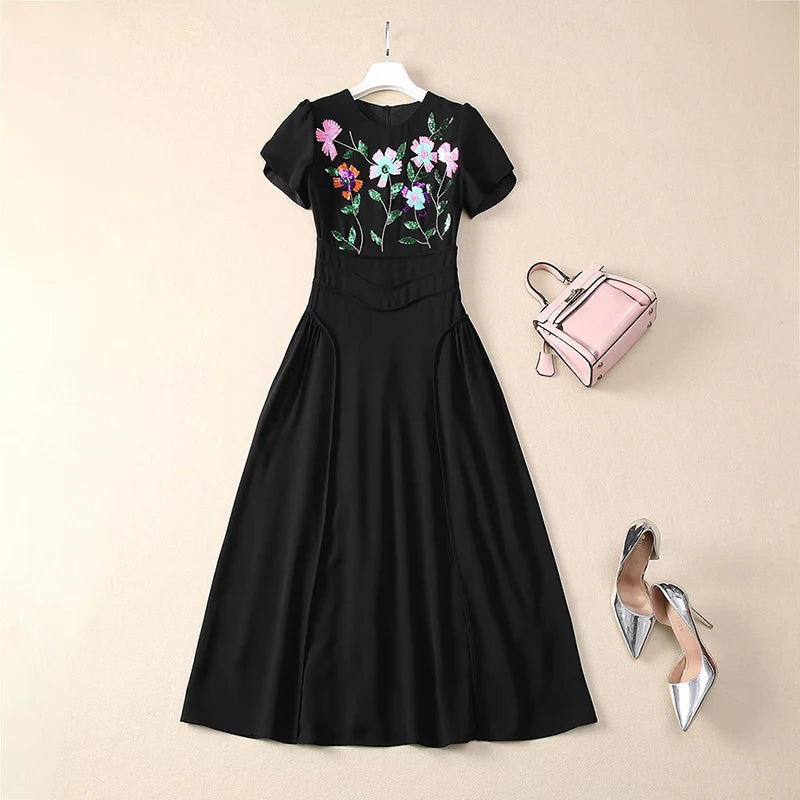 Zinnie O-Neck Short Sleeves Elegant Party Dress