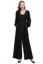 Load image into Gallery viewer, Korah Square Collar Lantern Long Sleeve Ruffled Belt Solid Color Wide Leg Jumpsuit