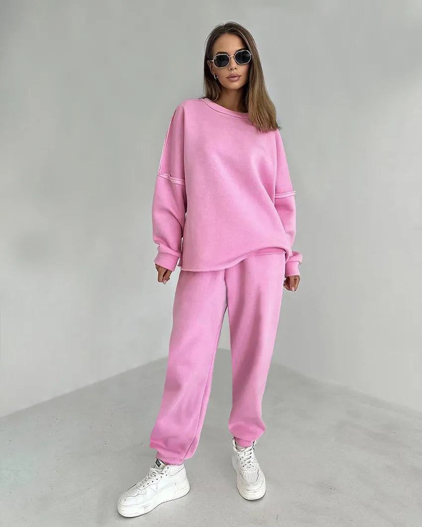Terry Knitwear Pink Sweatsuits Two Pieces Casual Sets Pullover Tops Jogger Pants Women 2-Piece Suits