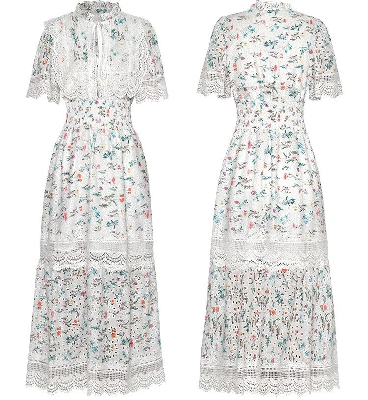 Kaiden Bohemian Floral Print Embroidery Dress