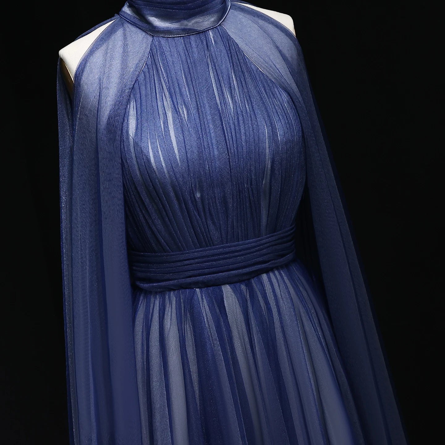 Dimple High-Neck Gray A-Line Evening Dress