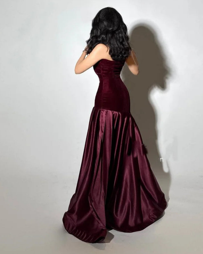 Leyla Burgundy Satin Evening Dress