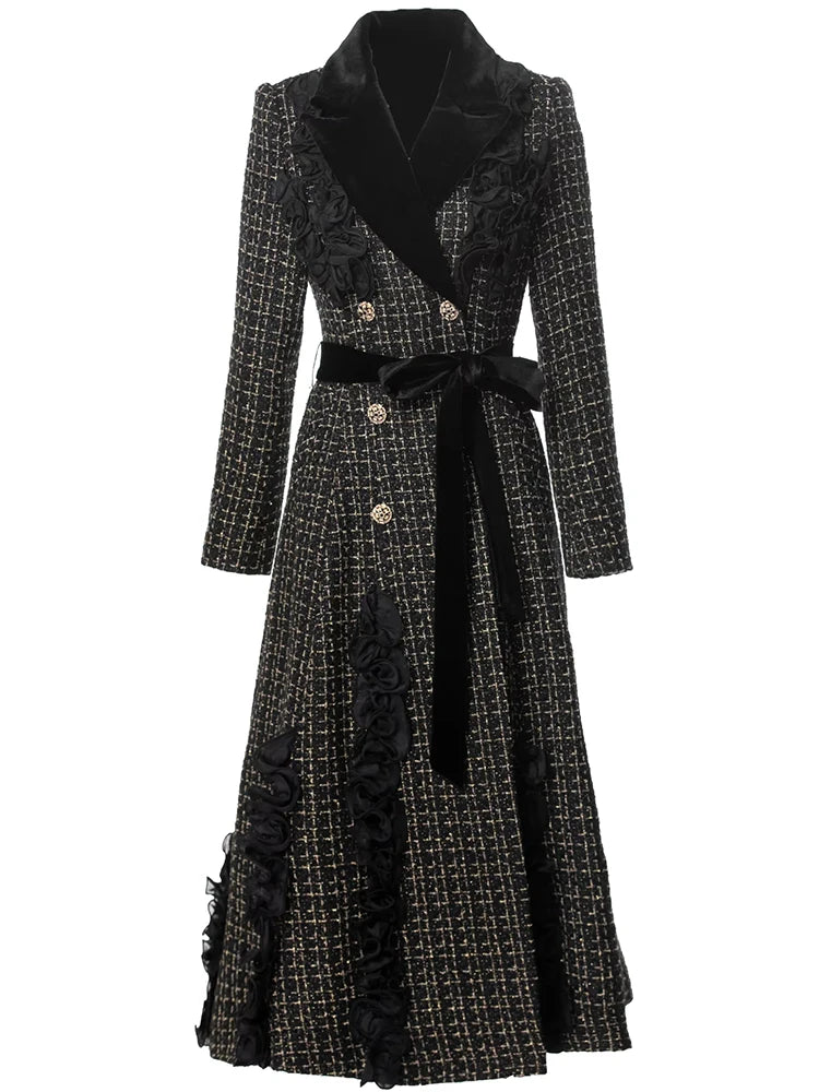 Sally Double Breasted Plaid Tweed Coat