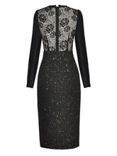 Load image into Gallery viewer, Maxine Autumn Sequins Tweed Pencil Dress Women V-Neck Long Sleeve Crystal Button Lace Patchwork Dress