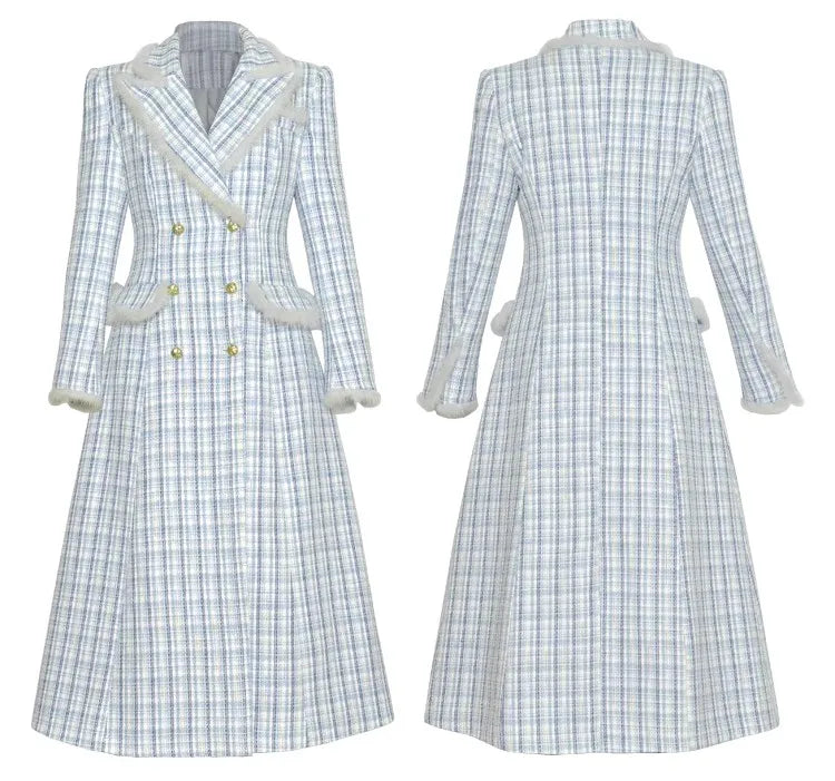 Bristol  Crystal Double Breasted Plaid Tweed Coat