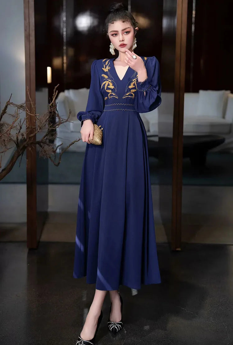 Vera  V-Neck Lantern Sleeve Elegant Party Dress