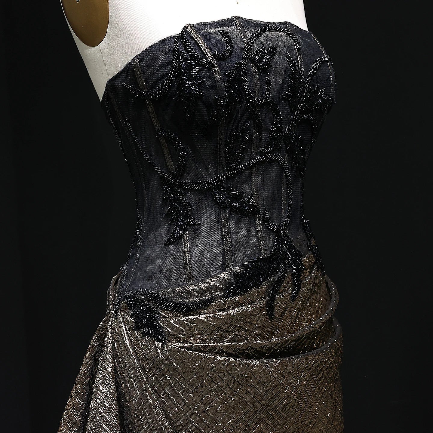 Adele Strapless Sequin Evening Dress with Knot Black