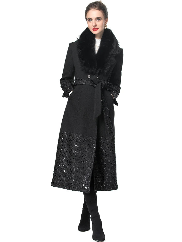 Alma Double Breasted Sequins Coat