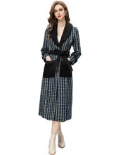 Load image into Gallery viewer, Noor Plaid Tweed Coat Women Long Sleeve Pockets Lace-up High Street Single Breasted Outerwear