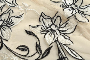 Palmer Mesh Dress Women O-Neck Lantern Sleeve Flowers Embroidery Vintage Short Dress