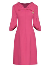 Load image into Gallery viewer, Dovie V-Neck Lantern Sleeve Brooch Solid Color High Street Short Dress