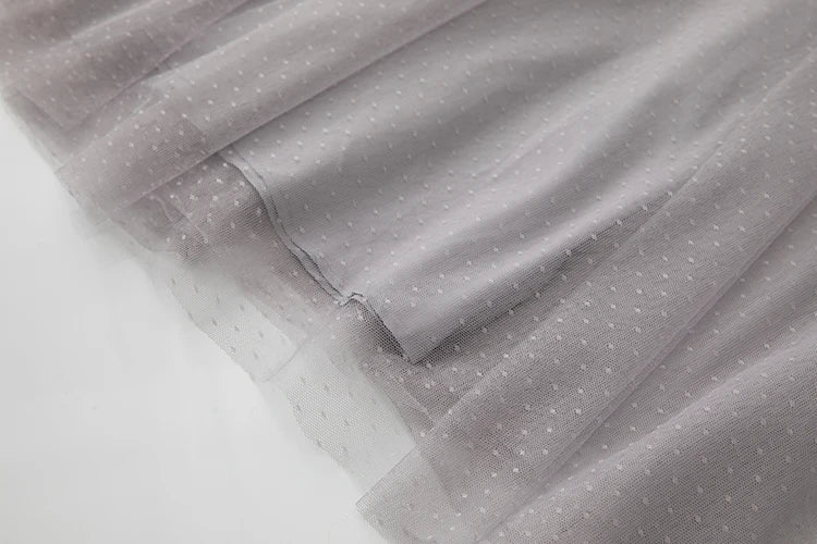 Zilpah Vintage Dot Party Mesh  Ruffles Embroidery High Waist Slim A-LINE Long Dress