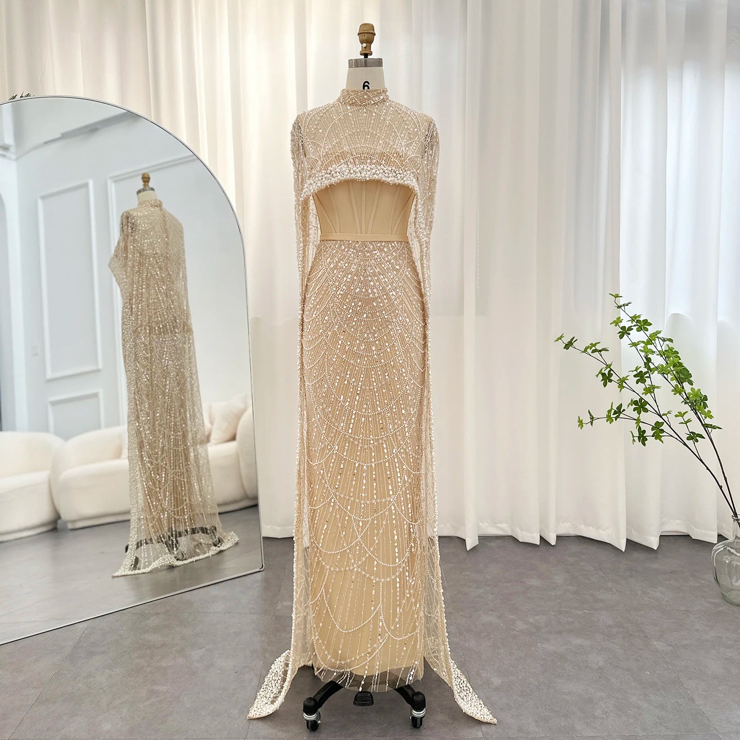 Luxury Pearl  Evening Dress with Cape