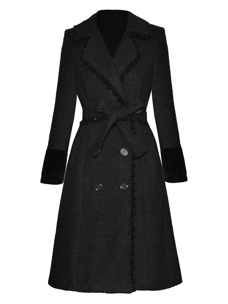 Florence Double Breasted Beading Tweed Coat