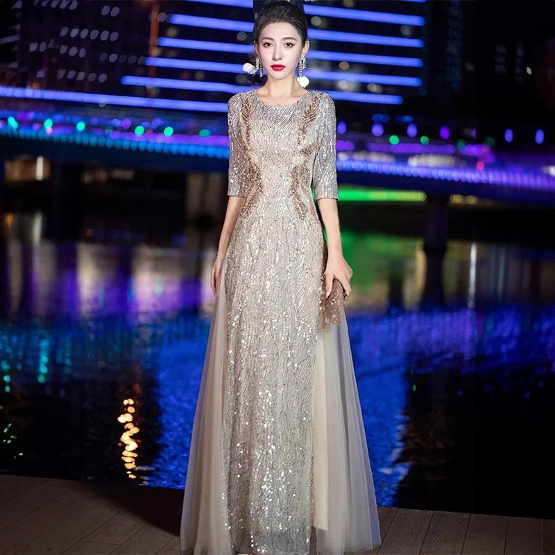 Jaya Evening Gown High-end Banquet Niche Light Luxury Host Steel Companion Conductor Choir Performance Costume Women's Long Dress