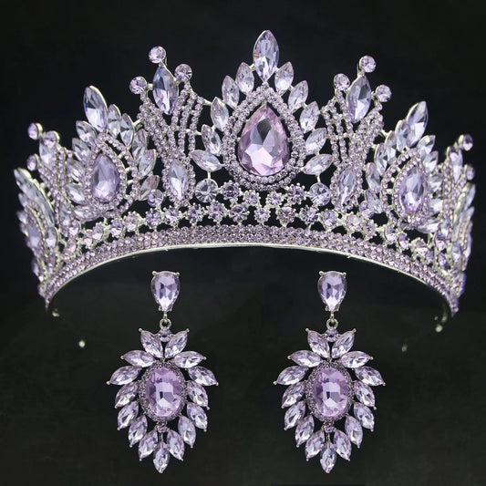 Tiara-Krone aus violettem Kristall mit Wassertropfen