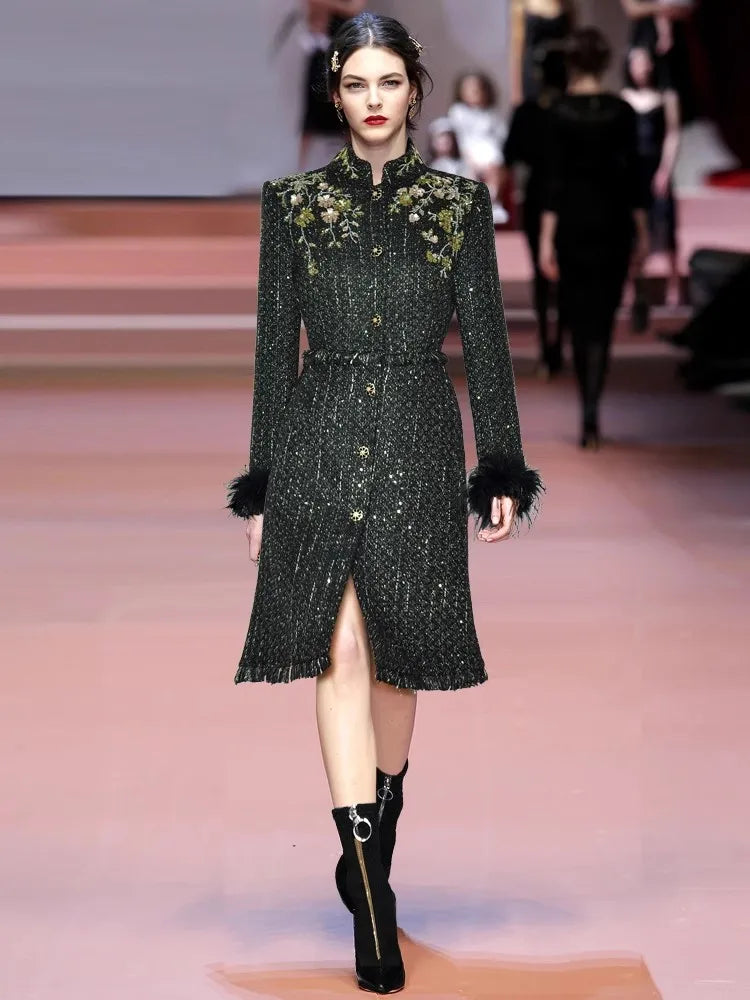 Dulce Sequins Beading Tweed Coat