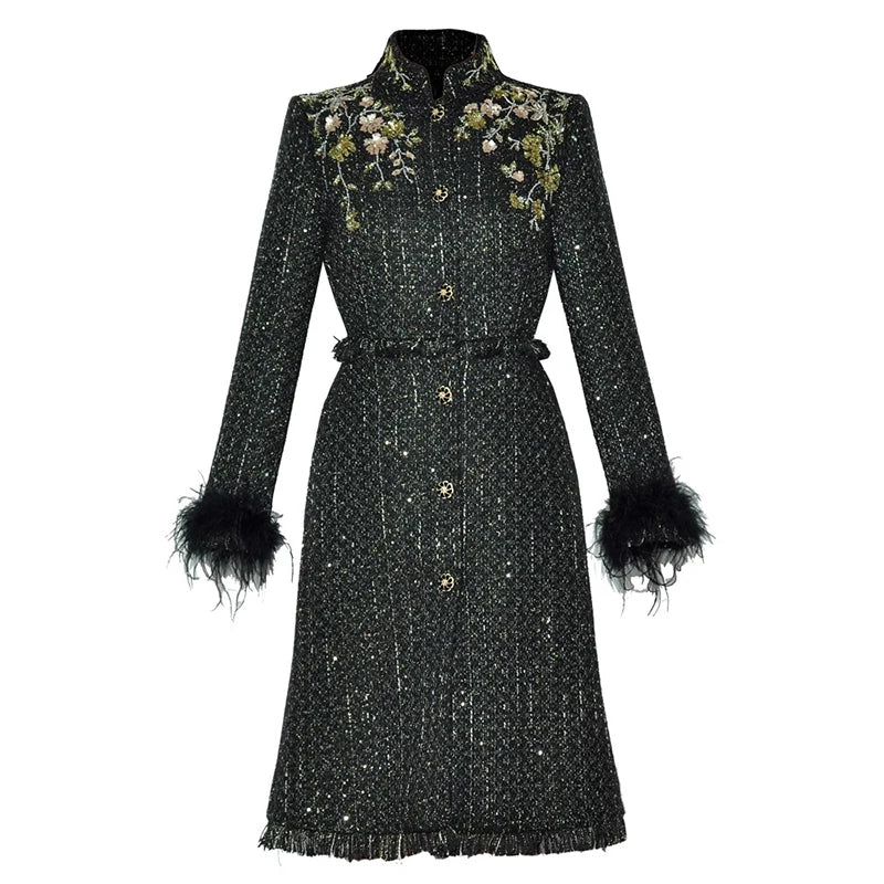 Dulce Sequins Beading Tweed Coat