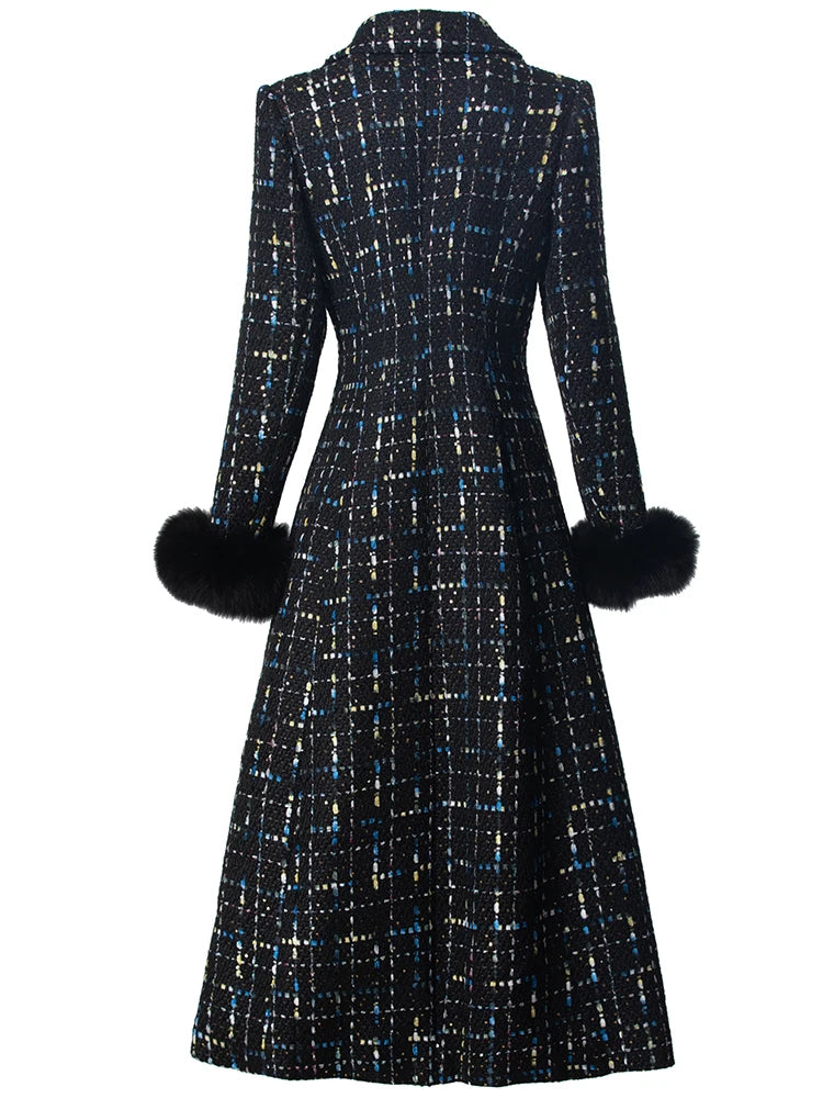 Malaysia  Double Breasted Sequins Plaid Tweed Coat