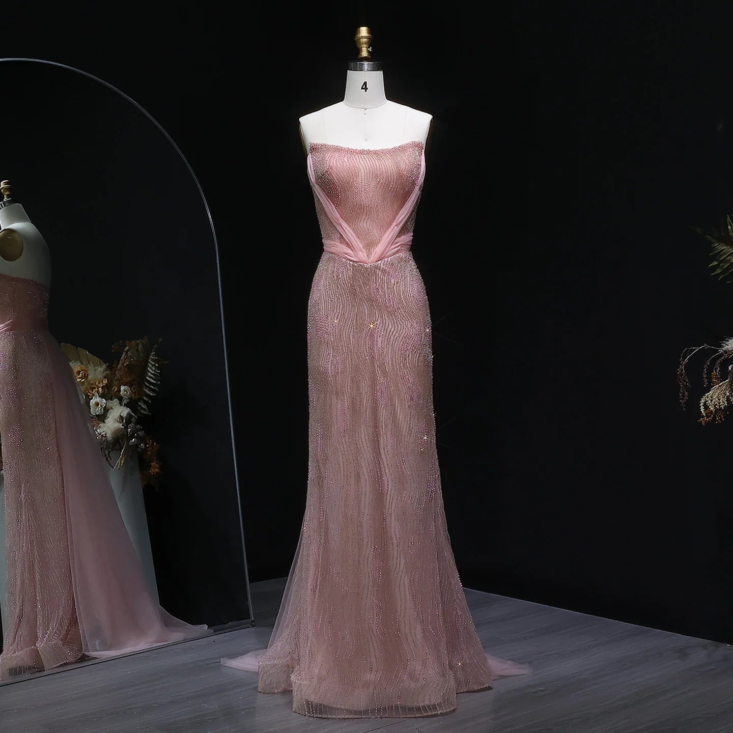 Gina Pink Strapless Mermaid Evening Dress