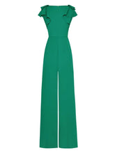 Load image into Gallery viewer, Carla V-Neck Butterfly Sleeve Belt Green Office Lady Wide Leg  Jumpsuits