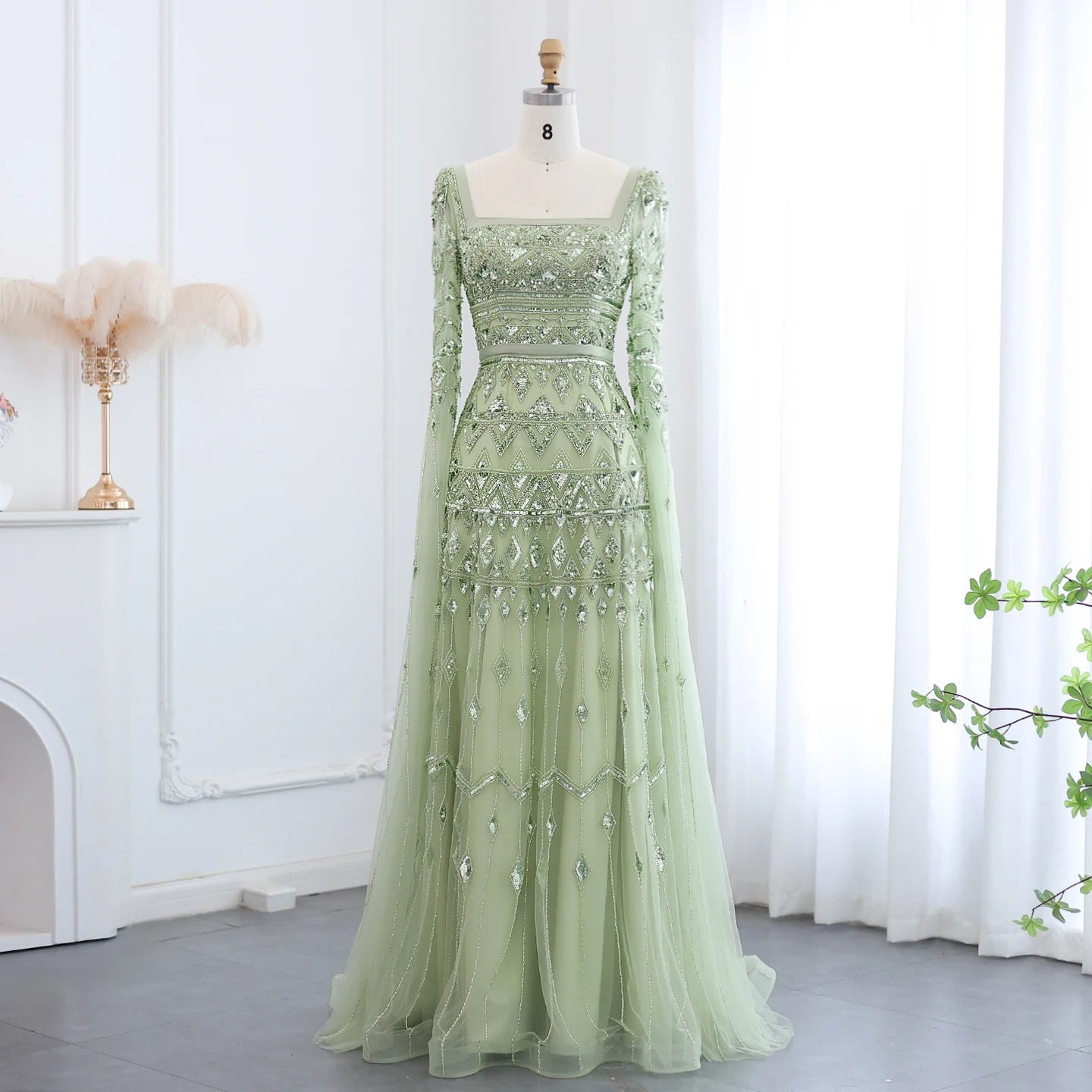 Cristalyn Arabic Burgundy Evening Dress with Cape Sleeve