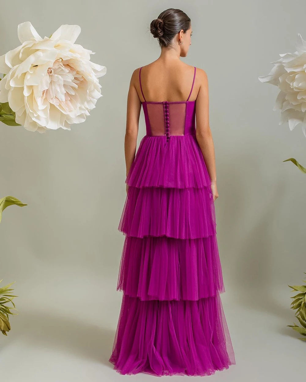 Vanilla Vogue Purple Spaghetti Straps Sleeveless Tiered Evening Dress