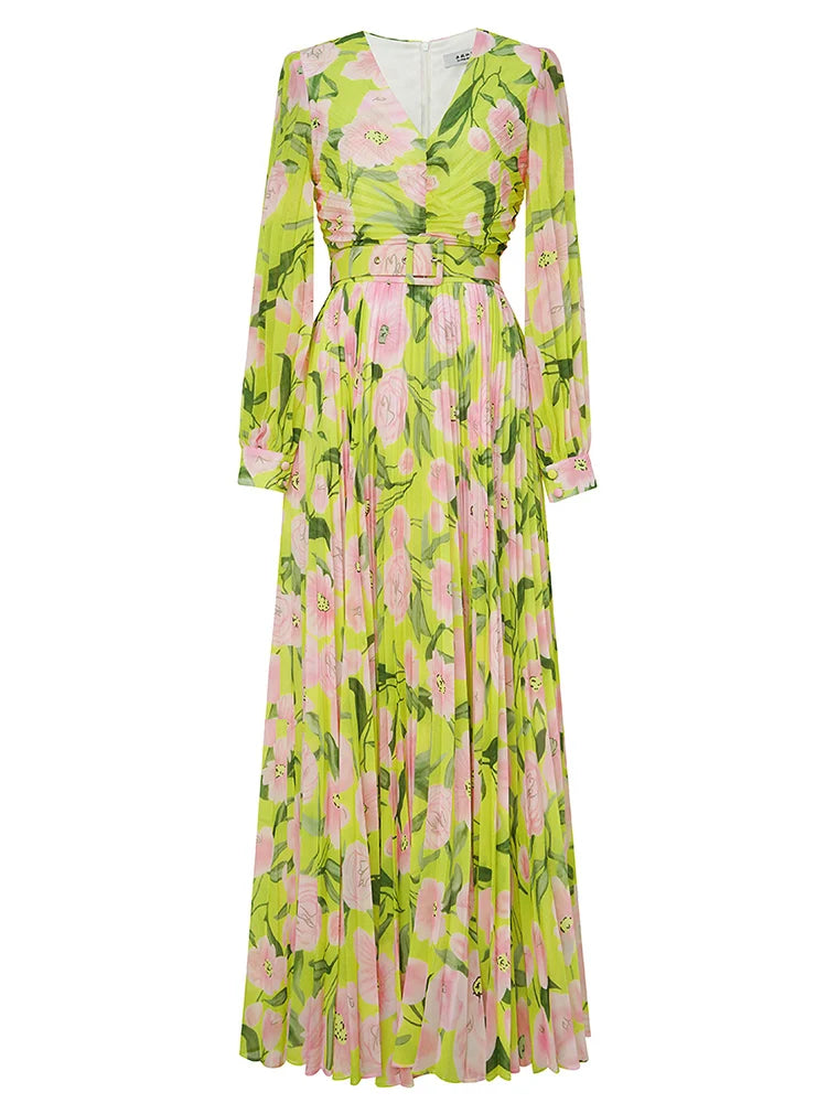 Elaine Pleated Floral Long Dress