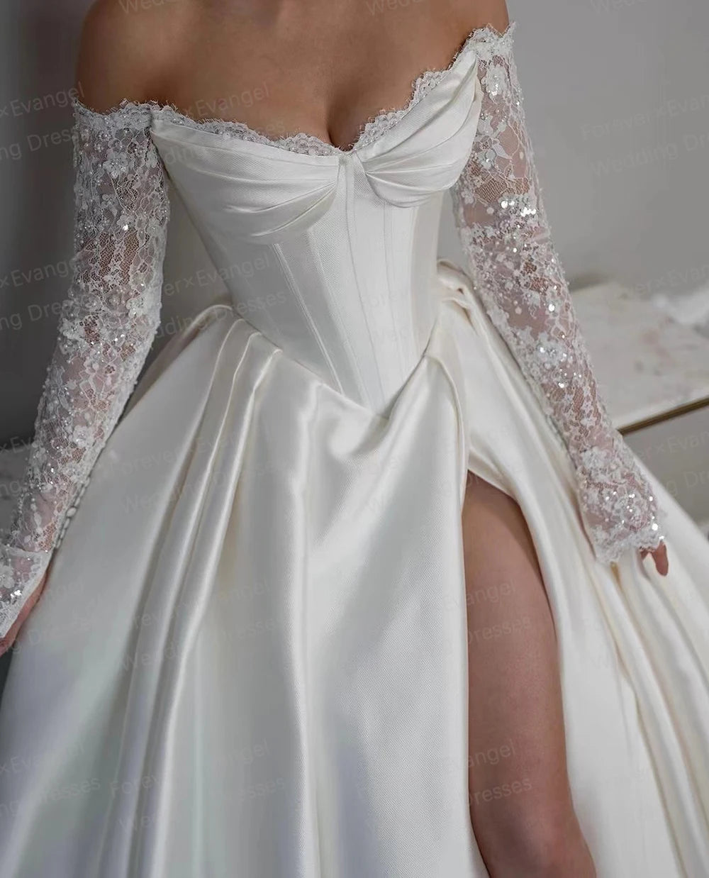 Mae Glitter Wedding Dresses A Line Woman's Sexy Sequined Off Shoulder Bride Gown