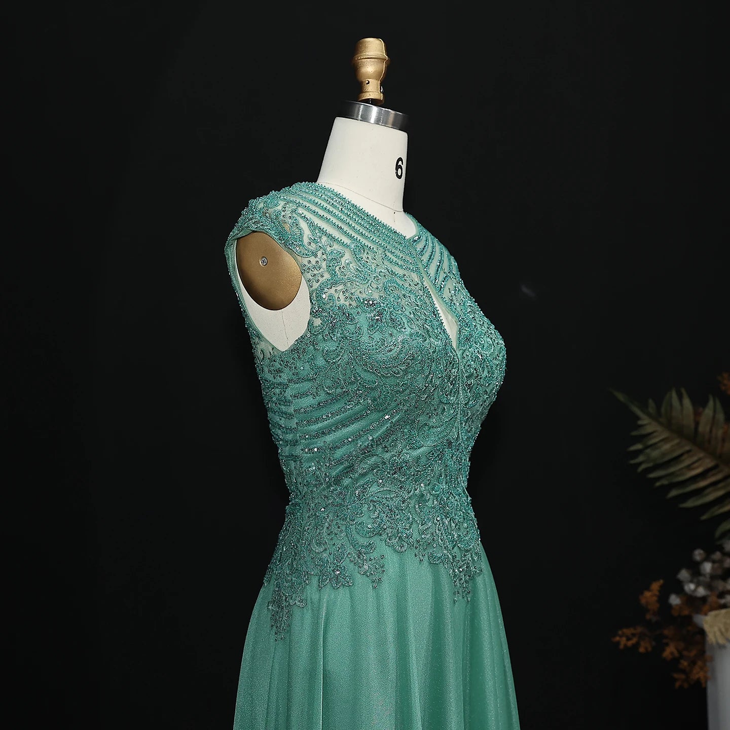Emery Green Scoop Neck A-Line Prom Dress