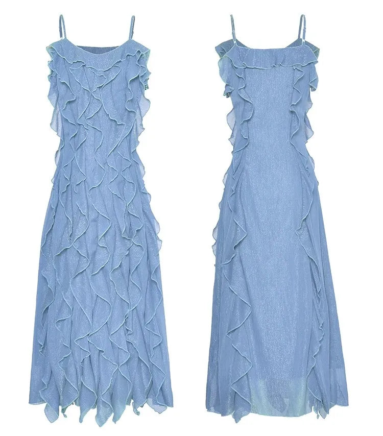 Soledad Spaghetti Strap Sleeveless Ruffles Elegant Party Backless Dress