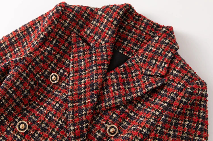 Cameron Double Breasted Red Plaid Tweed Coat