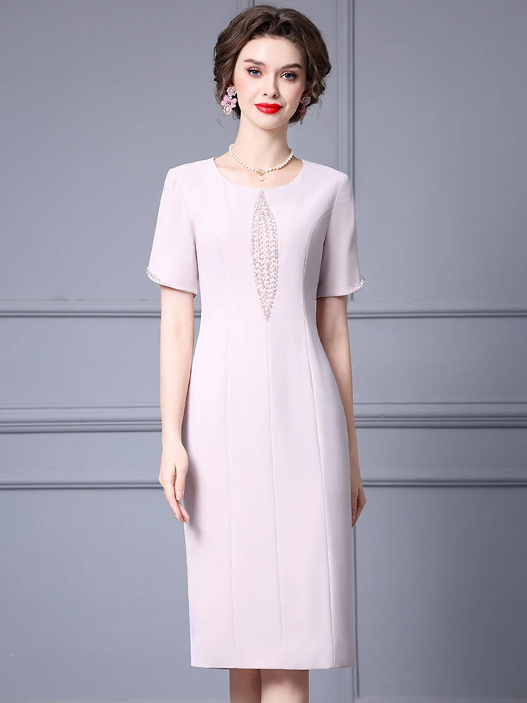 Josefina O-Neck Short Sleeve Crystal Beading Elegant Party Dress