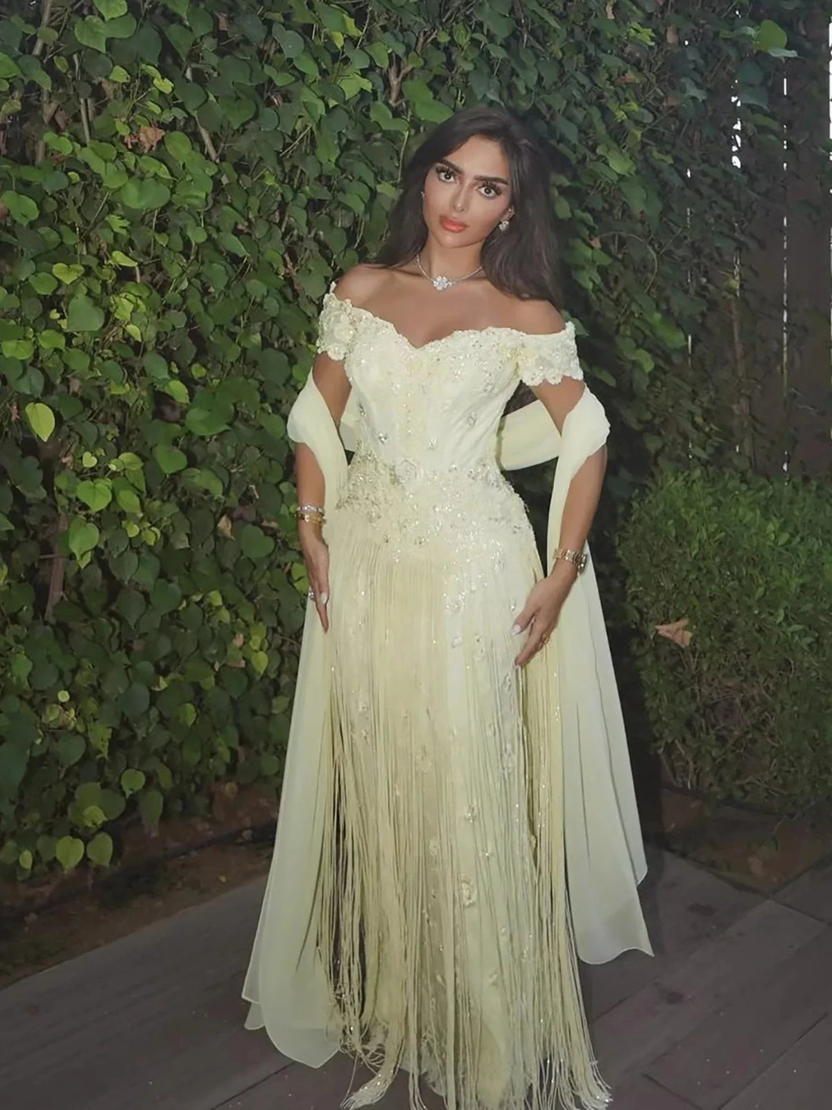 Gehlee Formal Evening Gowns Beads Yellow Elegant Luxurious A-Line Prom Gowns