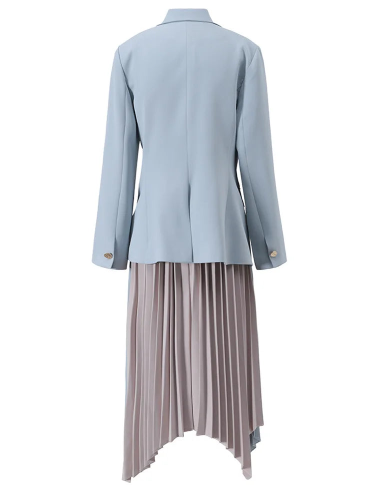 Alaina Zweiteiliges Set für Damen, unregelmäßiger Blazer mit langen Ärmeln, Mantel, asymmetrischer Faltenrock in Kontrastfarbe